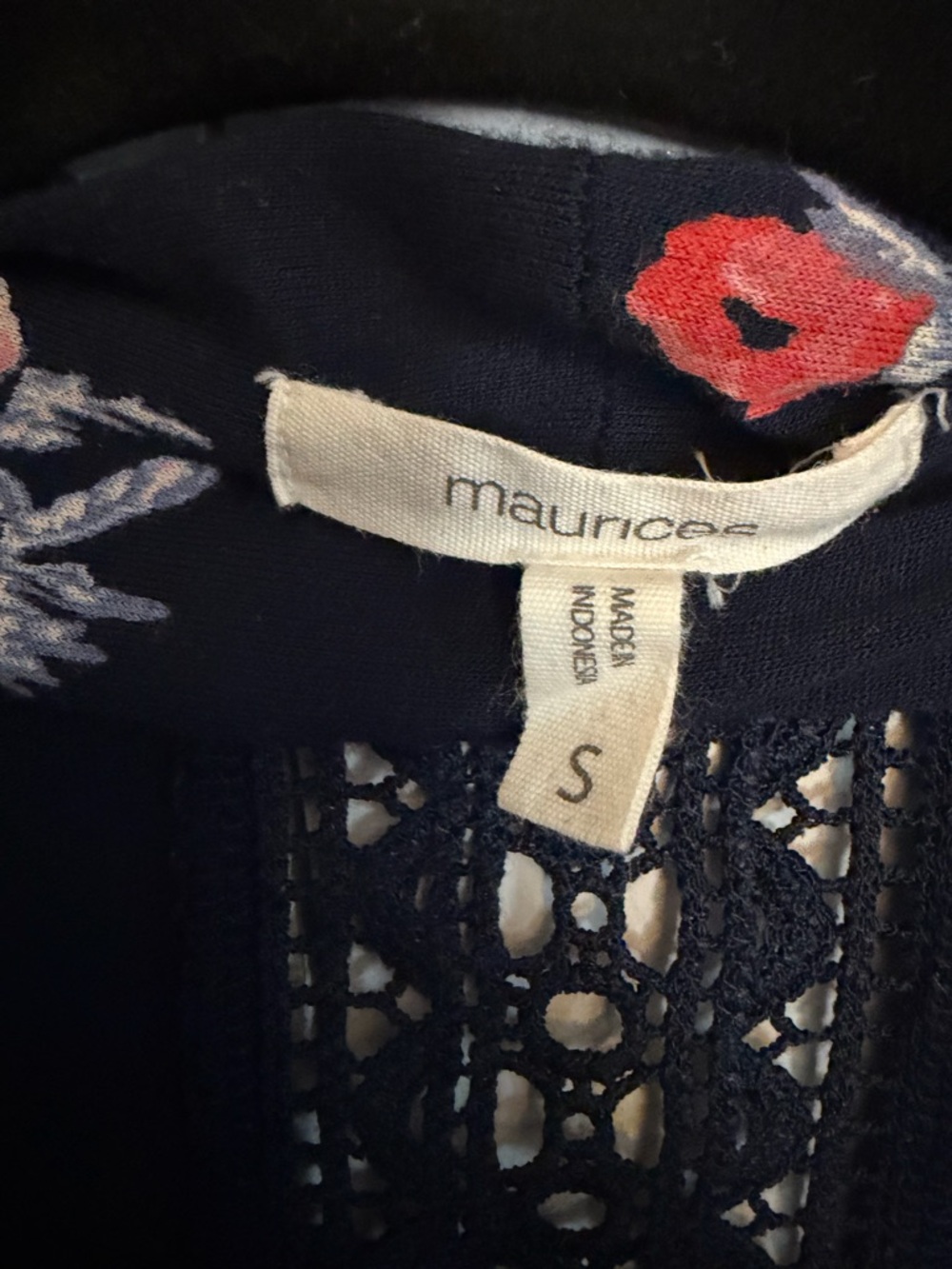 Maurices Navy Cardigan with Coral Floral Accent and Lace Back - Size S (fits M) - Picture 2 of 7